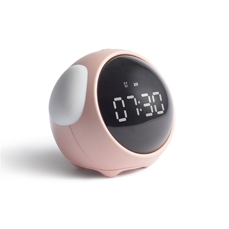 Kids Alarm Clock Cute Pixel Expression Clock Led Night Light Electronic Digital Wake Up Snooze Voice Control Table Clock: pink