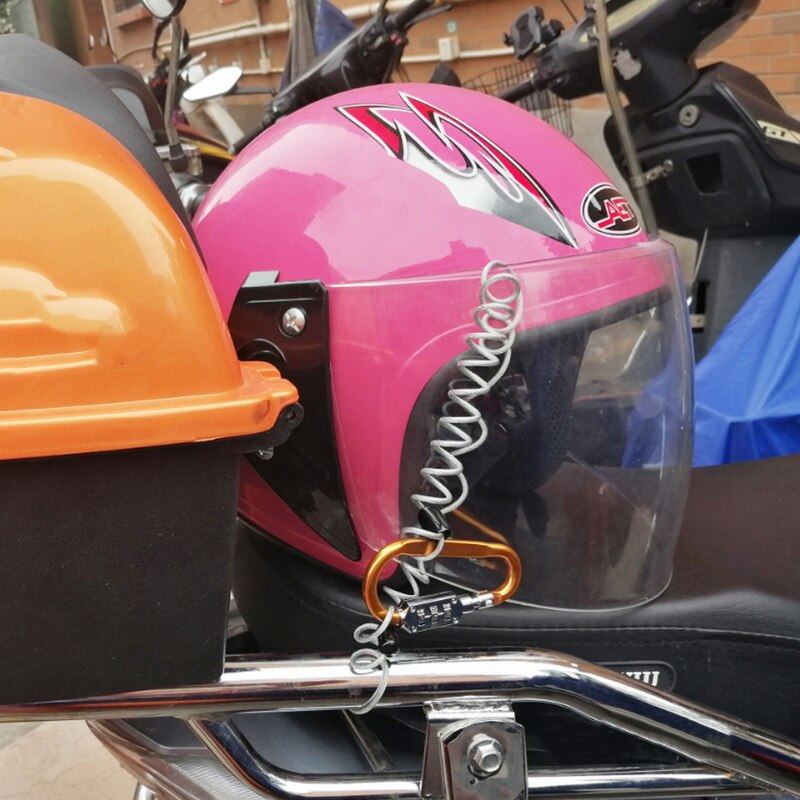 Motorcycle Helmet Lock With Steel Wire Cable Tough Combination PIN Lock Carabiner Fix For Motorcycle Bicycle Electric