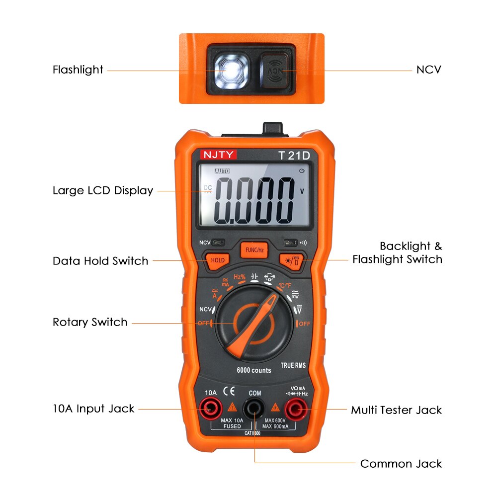 Mini Multimeter 6000 Counts Multi-functional Non Contact True RMS MultiMeter T21D Multimetro Tester AC/DC Voltage Temperature