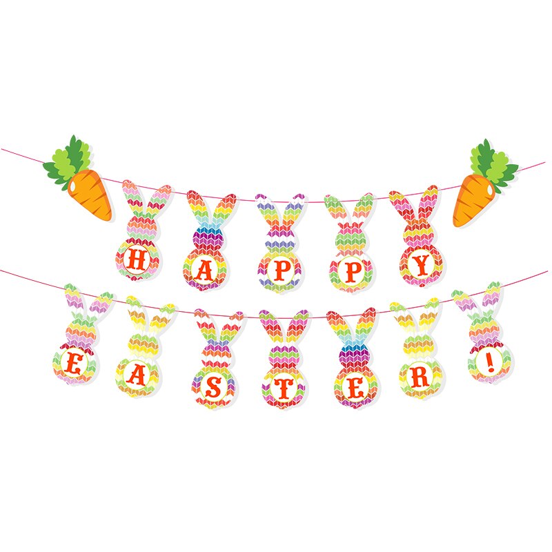 Cartoon Happy Easter Letter Banner Easter Decorations Paper Garland DIY Home Decorative Egg Rabbit Bunny Bunting Flags Supplies: B