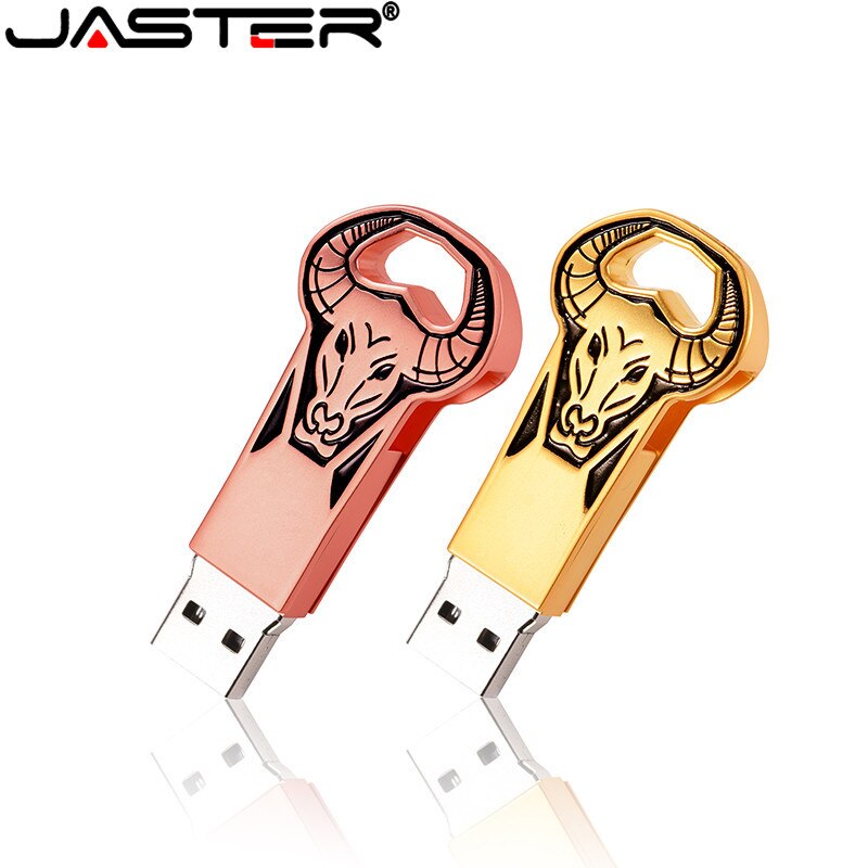 Jaster Pen drive Metal Gold/Rose Gold Bull Head USB Flash Disk 4GB 8GB 16Gb 32Gb 64Gb Personaliseren Pen Drive USB Memory Stick