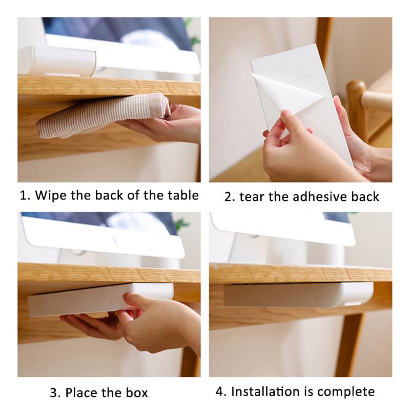 Hidden Table Under Paste Plastic Desk Organizer Memo Pen Stationery Storage Box Case Desk Drawer Divider Stationery Sticky Decor