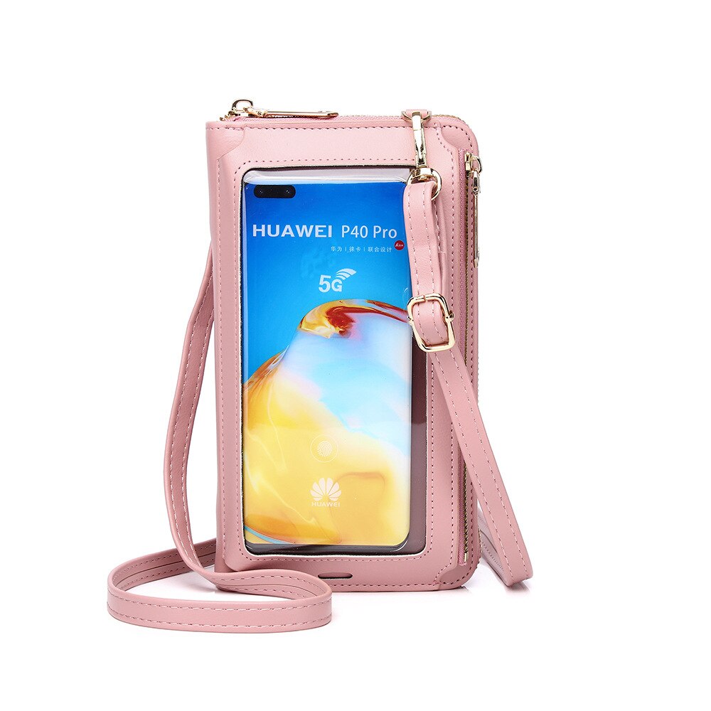 Vrouwen Multifunctionele Touch Screen Mobiele Telefoon Tas Grote Capaciteit Vrouwelijke Enkele Schouder Purse Casual Pure Kleur Dames Portemonnee: Pink