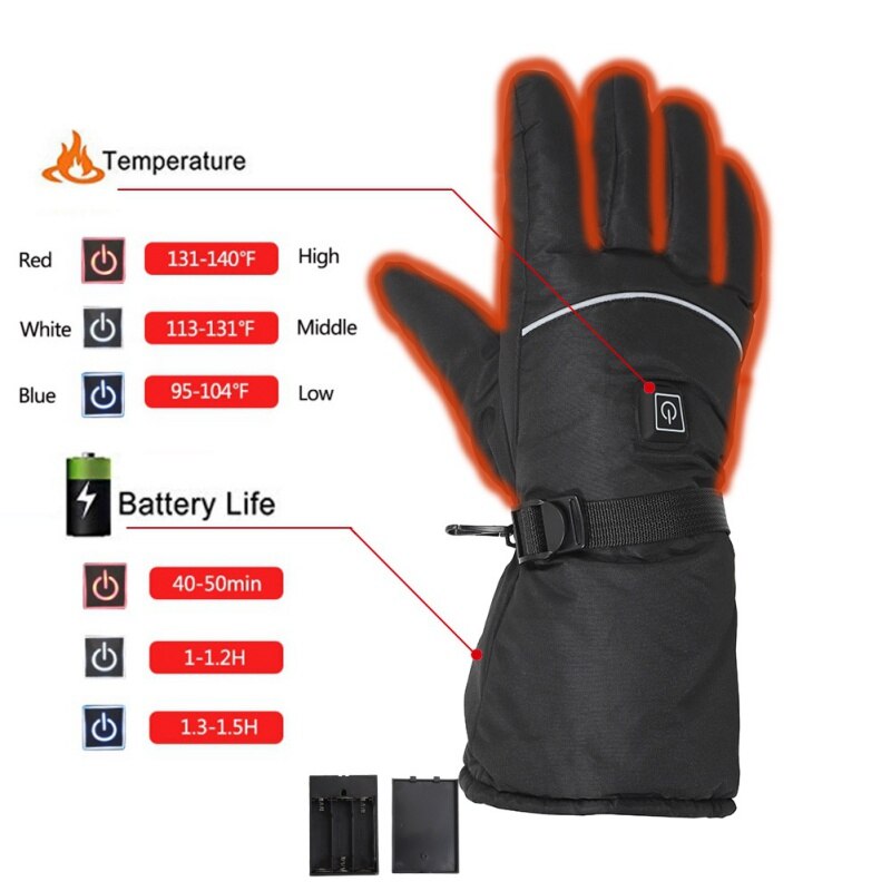 Electric Heated Gloves with Temperature Adjustment Battery Powered Gloves full finger Glove for Skiing Hiking Climbing Cycling