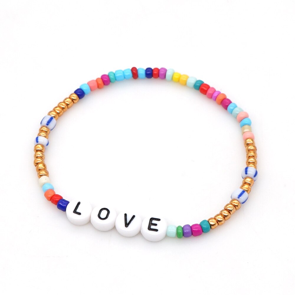 Shinus Kandi Armbinde Für Frauen Boho LIEBE knapp Armbänder Für Mädchen Bohemien Regenbogen Kandy Schmuck Mehrfarbig Perlen Pulsera: QT-B200120A