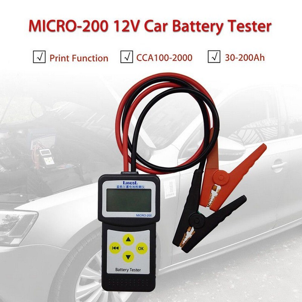 Micro 200 Car Battery Tester 12V CCA100-2000 Car Diagnostic Tool Automotive Battery System Analyzer USB for Printing