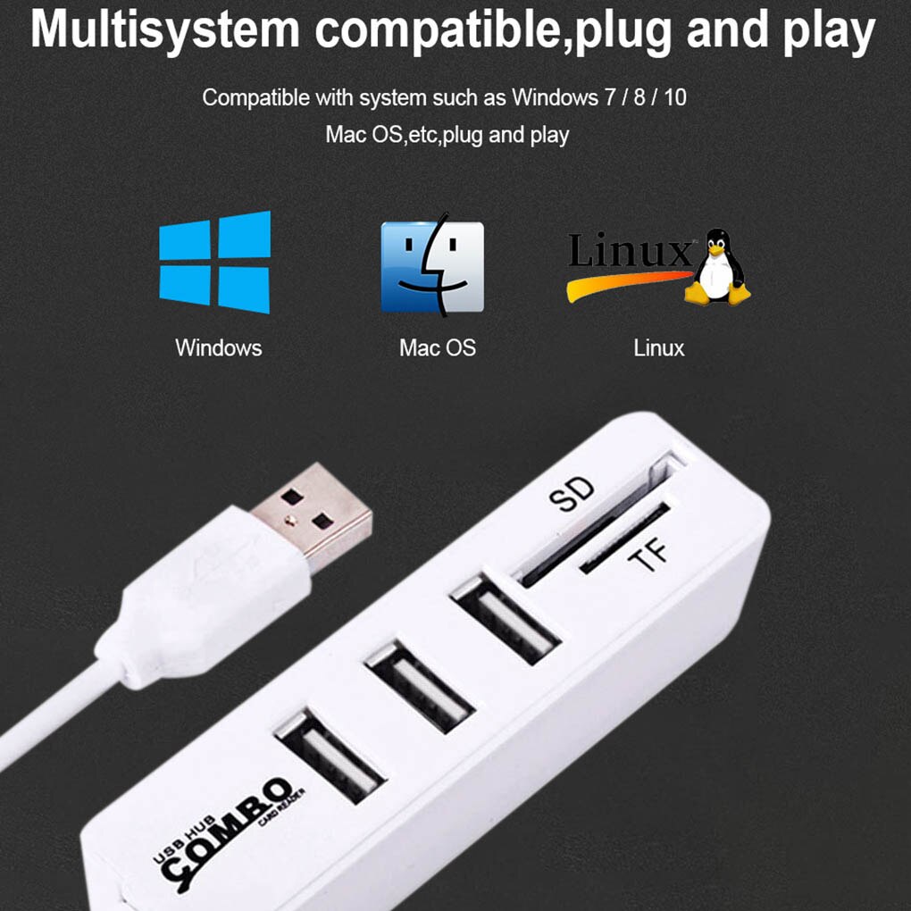 Multi USB 2.0 Hub USB Splitter Ad Alta Velocità di DEVIAZIONE STANDARD TF Card Reader per PC USB Del Computer Multi Port Splitter