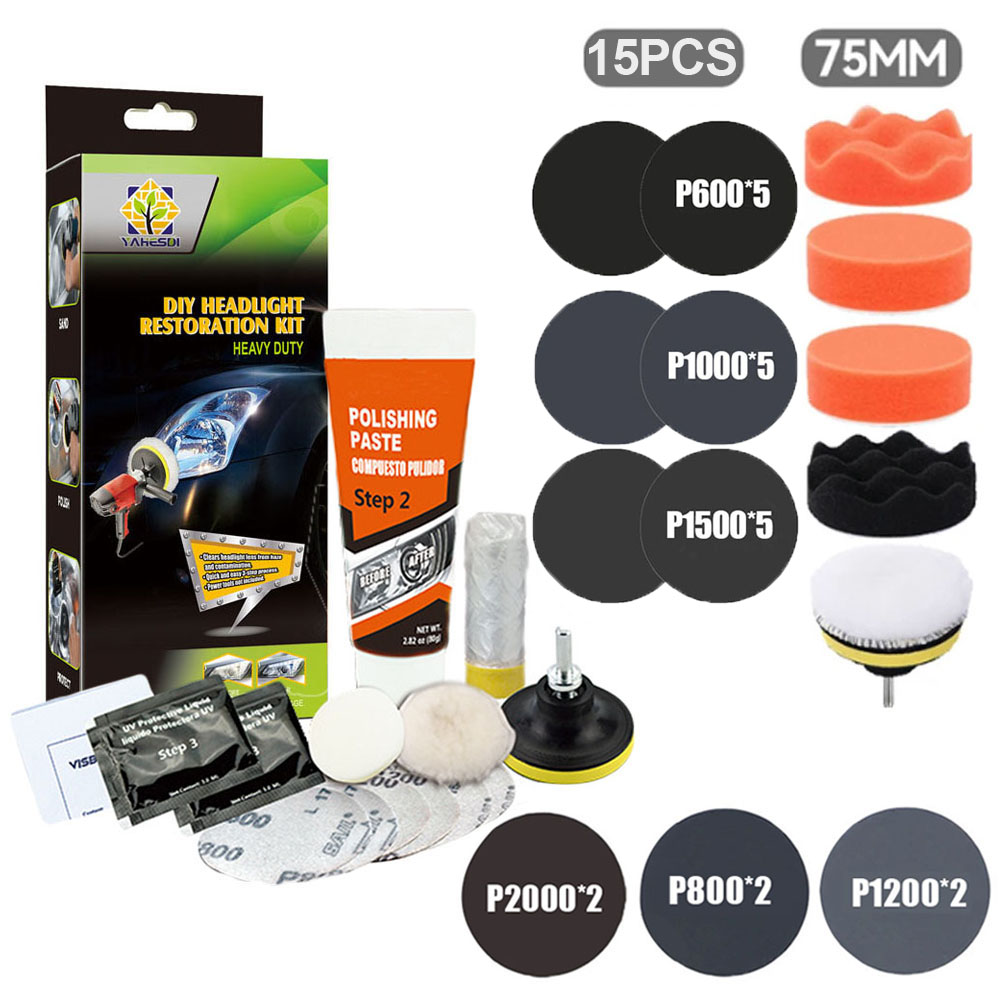 Headlight Restoration Kit DIY Car Headlight Polishing Tool Remove Yellowing & Scratches,Anti-Fogging UV Coating: PURPLE