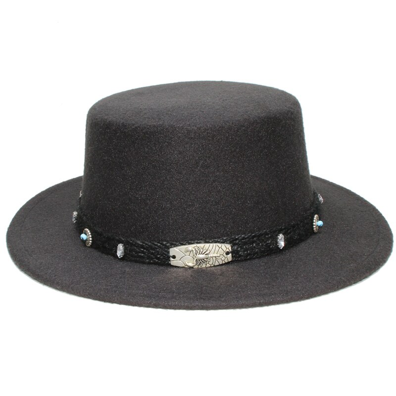 Retro Unisex Women Men /Kid Child Wool Fedora Flat Dome Oval Top Bowler Porkpie Pork-pie Hat Wood Bead Knitted Band (54/57cm)