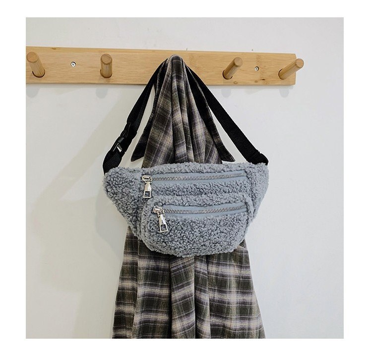 Dames heuptasje, zachte fleece heuptas, crossbody tas met verstelbare riem, dames wintertas stijl: Grijs