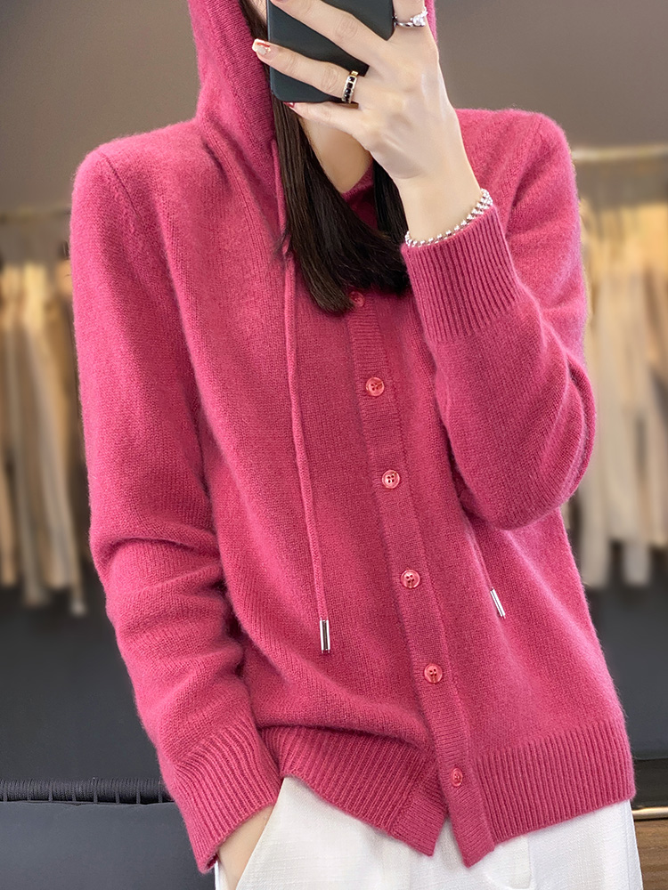2025 novos cardigans de lã penteado camisola com capuz feminino manga longa malha outerwear senhora roupas de malha topos moda tendência casual