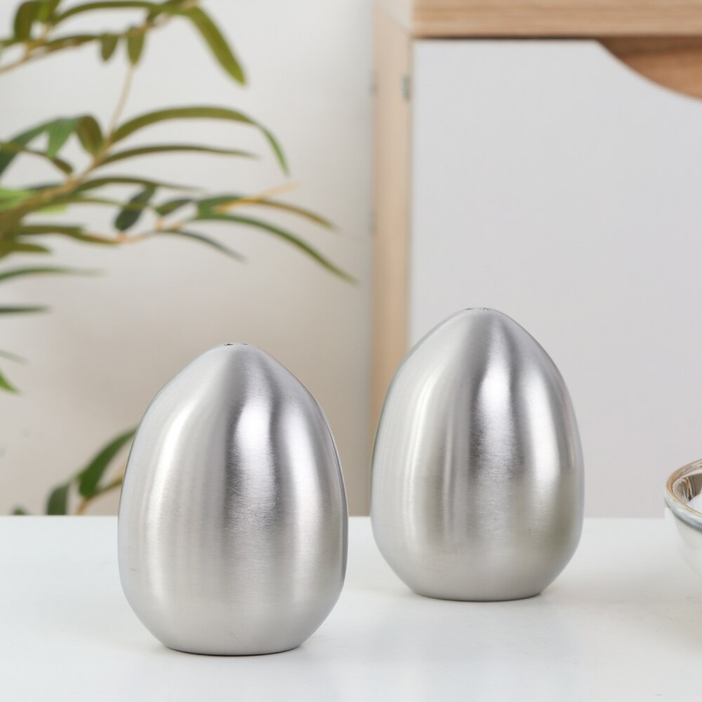 1/2 st salt krydda peppar shaker rostfritt stål äggformad krydda flaska kök prylar metall salt peppar hållare krydda: 2 silver