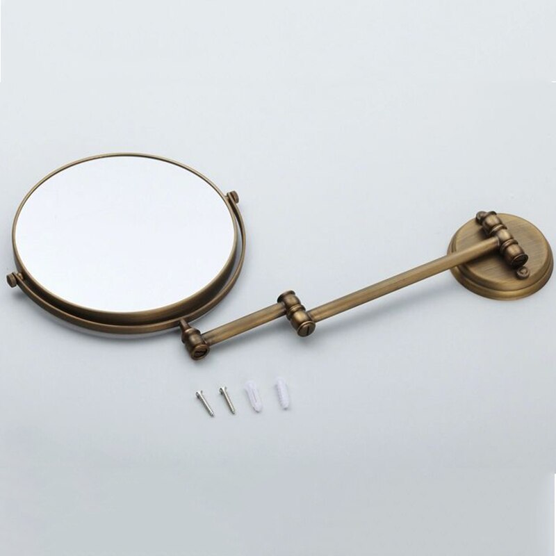 OWOFAN Bath Mirrors Rotating Antique Copper Retractable 2 Side Bathroom Wall Mirror 3 Magnifying Bath Makeup Round Mirror 1506F