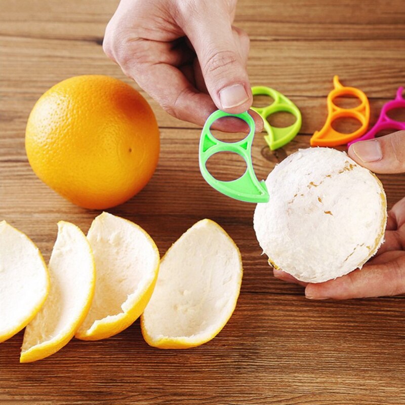 Plastic Gadget Oranje Citrus Slicer Citroen Remover Grapefruit Zester Apparaat Fruit Cutter Gereedschap Dunschiller Vinger Ring met Tip Opener