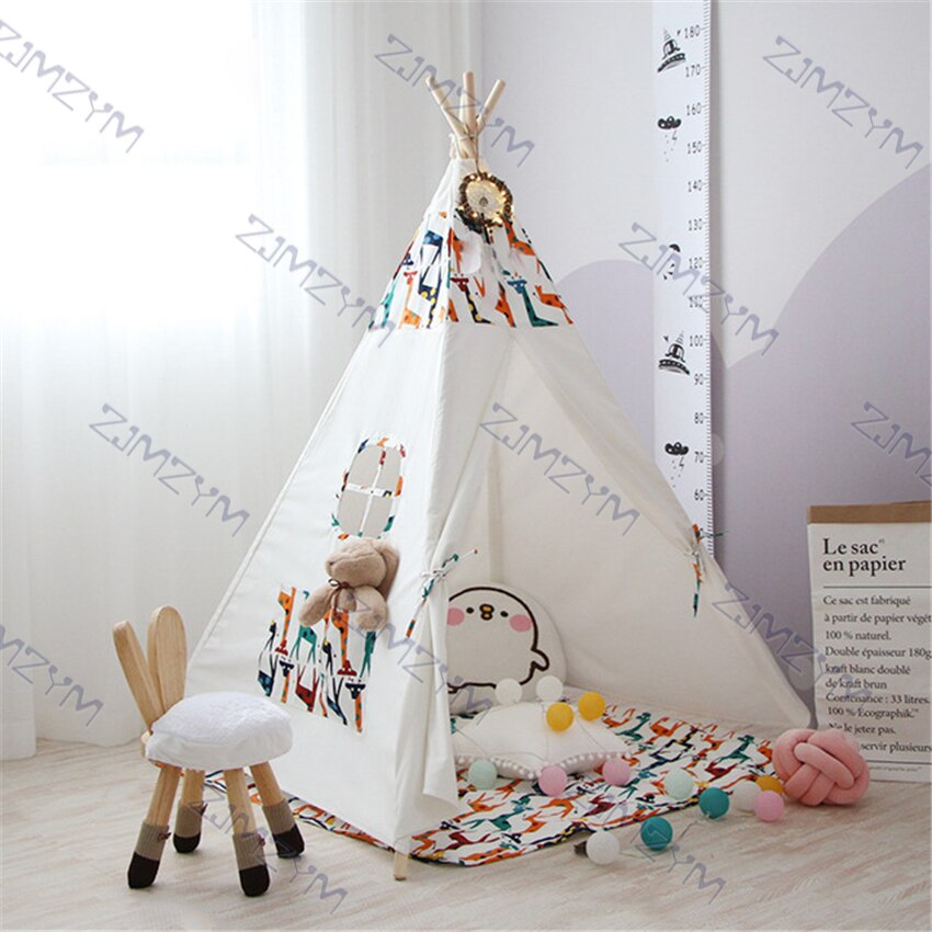 Tente intérieure en toile de coton pour enfants, Support en bois, maison de jeu familiale amovible et lavable, développement des intérêts des enfants
