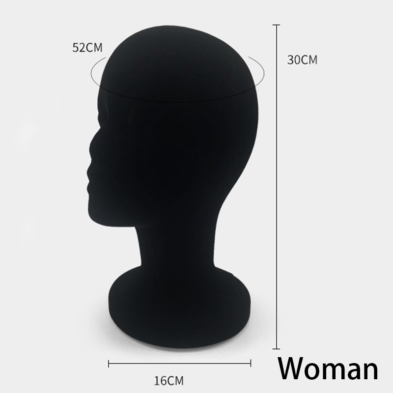 Black Flocking Foam Head Model Head Male And Female Head Model Dummy Head Hat Scarf Wig Eyes Prop Display Stand: woman