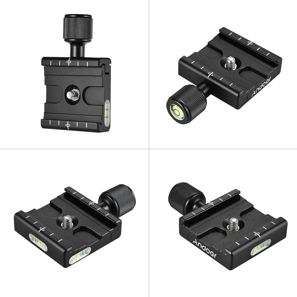 Andoer QR-50 Aluminum Alloy Quick Release Plate Clamp Adapter with Bubble Level for Arca Swiss RRS Wimberley Tripod Ball Head