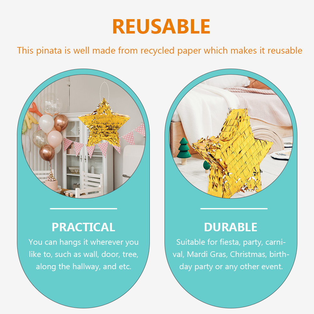 Fiesta Golden Star Shaped Pinata Traditional Mexican Themed Pinata Pendant