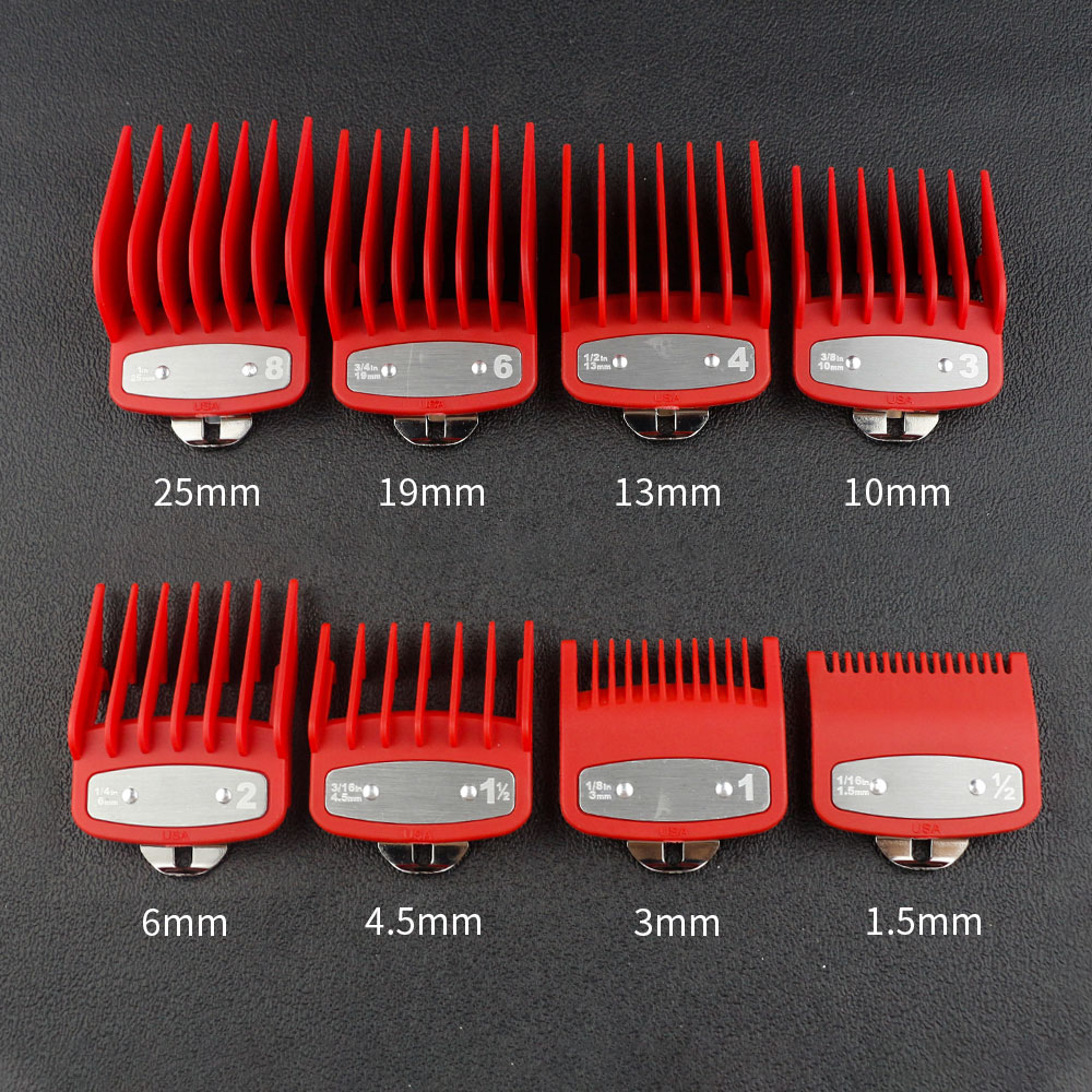 8pcs/10pcs universal hair clipper limit comb guide attachment set for wahl clippers hair clipper combs hair cutting guide comb: 8Pcs-Red