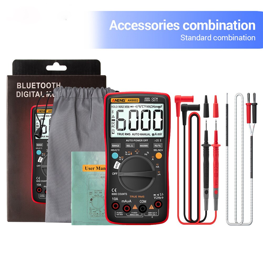 Aneng An9002 Bluetooth Digitale Multimeter 6000 Telt Professionele Auto-Range Rms Ac/Dc Stroom Spanning Multimeter Tester: Red Standard