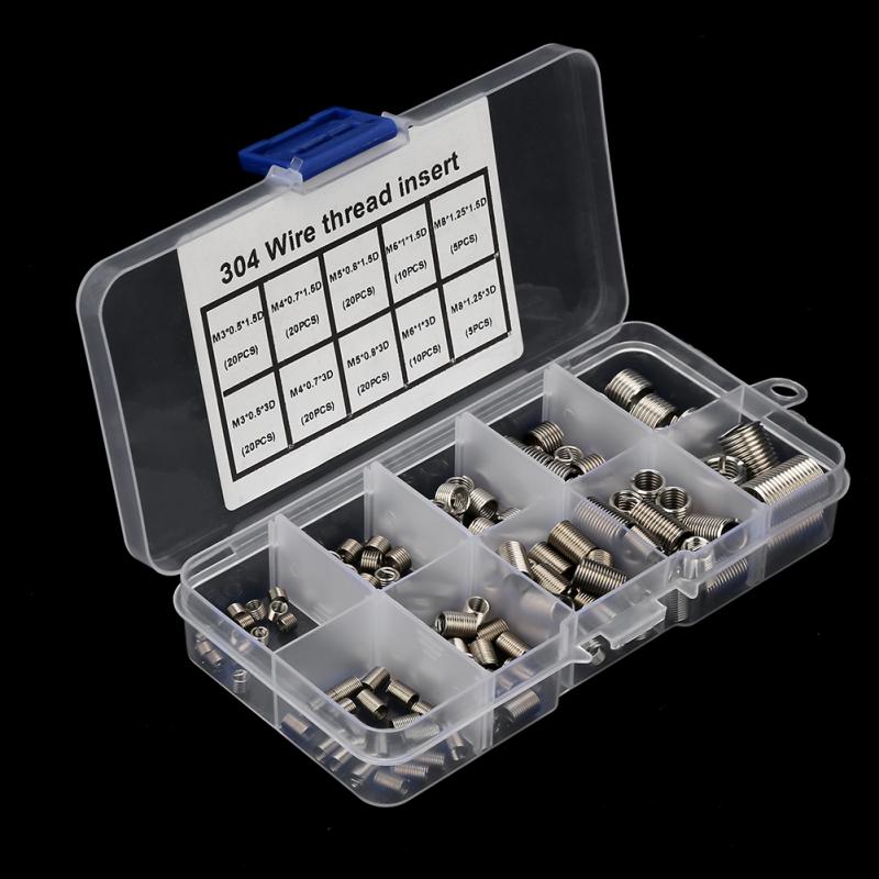 150Pcs/Set M3-M8 Thread Insert Stainless Steel SS304 Coiled Wire Inserts Helical Screw Threaded insert Assortment Kit