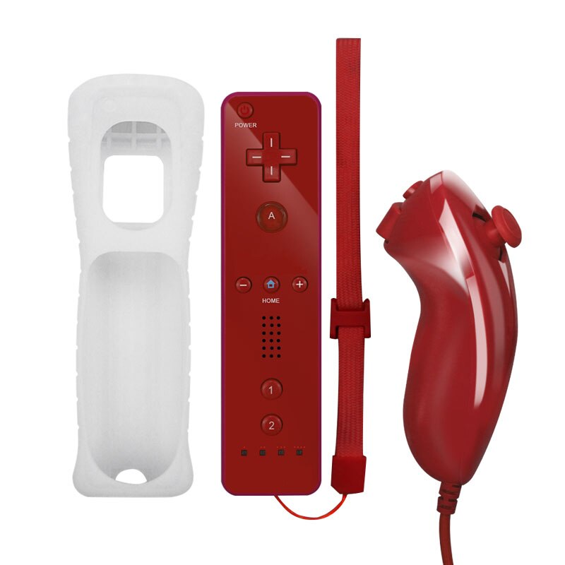 Without Motion Plus Controller For Wii Wireless Games Remote Nunchuck For Wii 2 in 1 Bluetooth Game Controle Silicone Soft Case: with nunchuck-Red