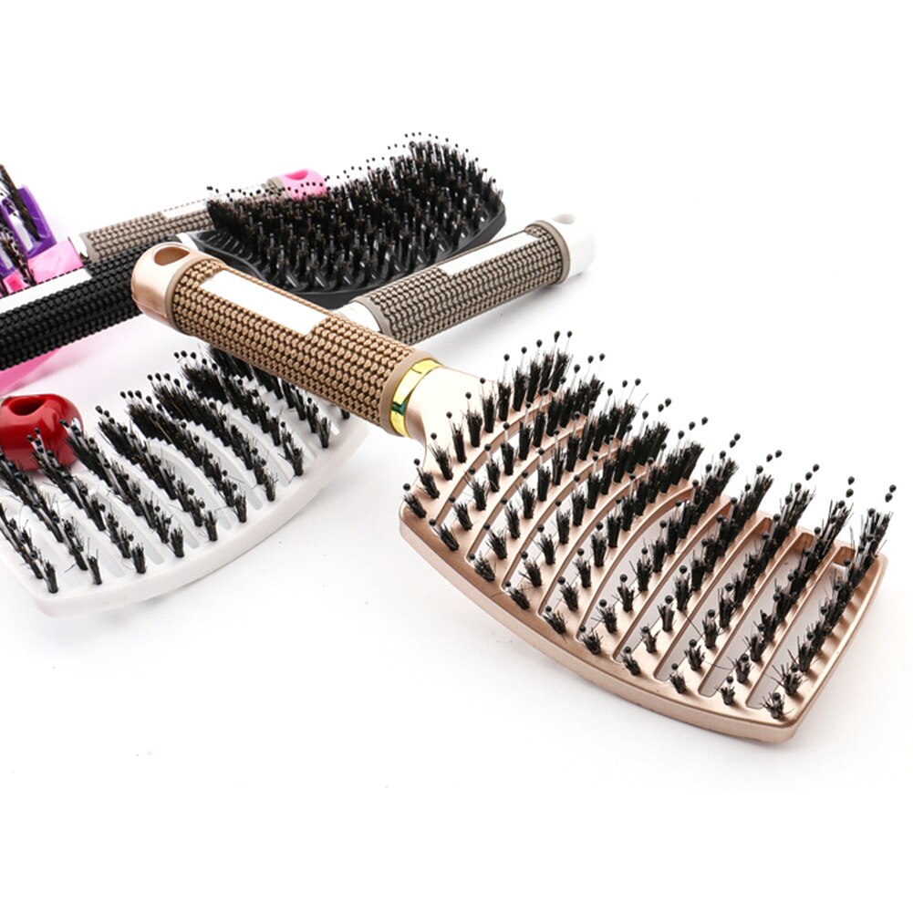 Cepillo de pelo de jabalí, peine de pelo curvado con ventilación, cepillo para desenredar el cabello grueso, masaje, cepillo de secado, peine de arbusto para el cabello