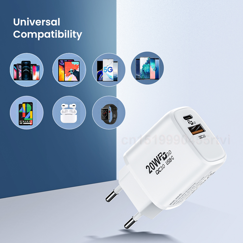 20W USB Type C Fast Charger For iPhone 13 12 Pro Quick Charge 4.0 QC3.0 PD USB Type C Fast Charging Travel Wall Charger EU/US
