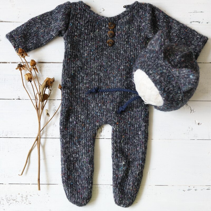 Newborn Photography Props Footed Rompers for Baby Boy Knitting Soft Photo Clothes Bebe Shooting Outfit DIY Prop Studio