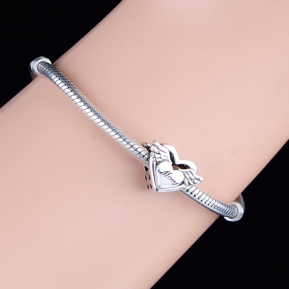 Fc Sieraden Fit Originele Bedelarmband 925 Sterling Silver Angel Wings Graveren Mum Hart Bead Voor Maken Vrouwen Berloque