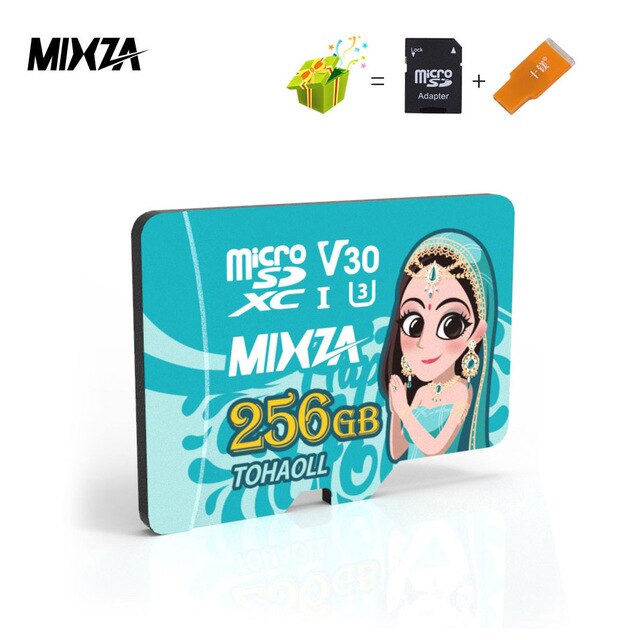 MIXZA-tarjeta de memoria 256GB, tarjeta Micro sd Clase 10 de 128GB, 64GB, U3, 80 MB/S, 32GB, flash, TF/SD, UHS-1: 256GB U3-Adapter-CR