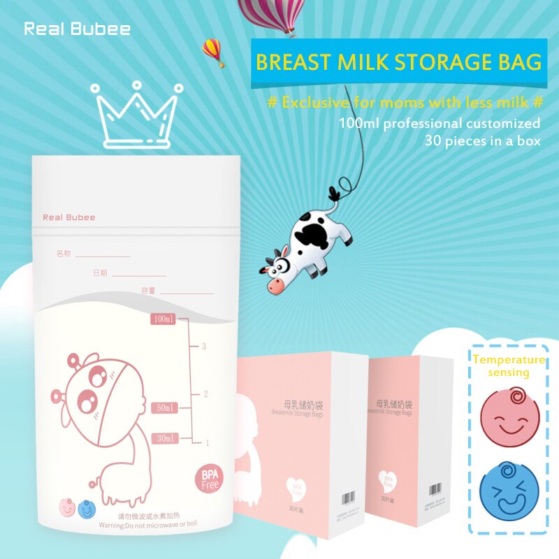 Lot de 30 sacs de congélation pour lait maternel de 100ml, sacs de conservation du lait maternel pour bébé, sacs de conservation du lait maternel sans BPA, sacs d'alimentation sûrs pour bébé