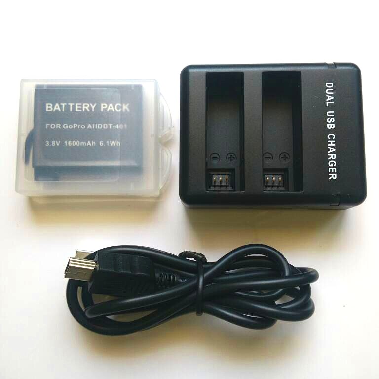 Voor Gopro Hero 4 Batterij 3.8 V bateria Hero 4 Batterij USB DUAL Charger battery case Voor Hero4 Zilver/ zwart Action accessoires: B package