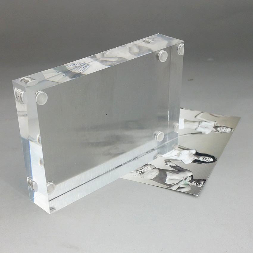 Acrylic Photo Picture Frame Display Show Stand Holder Clear Plastic Crystal Magnet Sucked 3'5'6'7' on Desktop 2pc