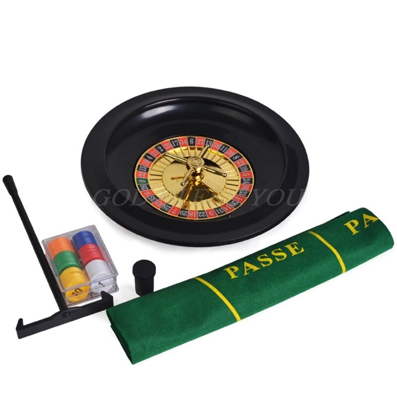 10 inch Roulette Game Set Casino Roulette with Table Cloth Poker Chips for Bar KTV Party Borad Game