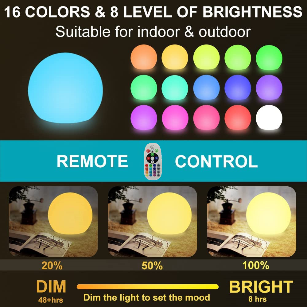 Boule lumineuse LED Rechargeable pour enfants et adultes, veilleuse Globe d'extérieur avec télécommande, idéale pour la décoration de jardin de cour