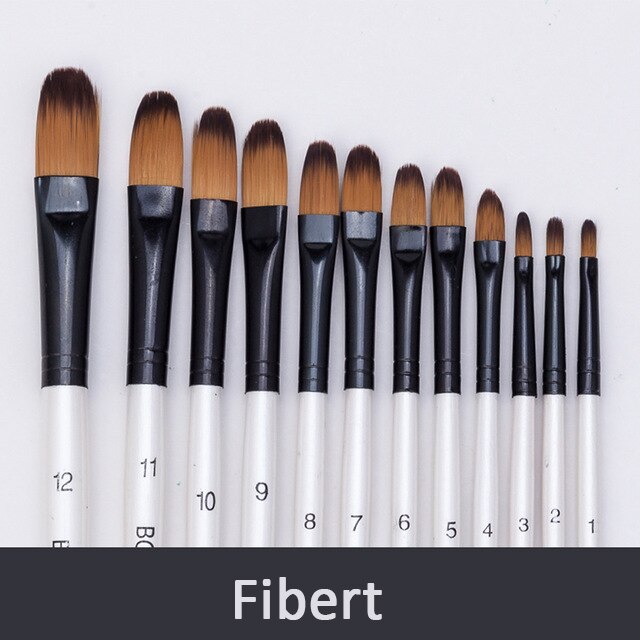 12Pcs Paint Brush Set Filbert Golden Nylon Bristle Brush for Watercolor Acrylic, Gouache, Oil and Facepaint: Fibert
