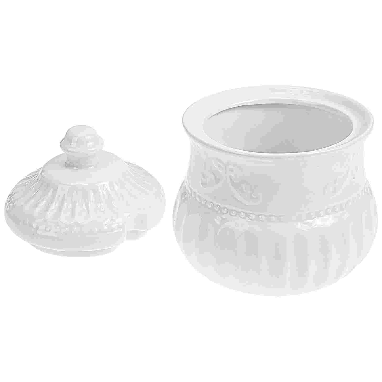 Embossed Ceramic Sugar Cube Jar Delicate Sugar Jar Coffee Shop Sugar Holder: Default Title