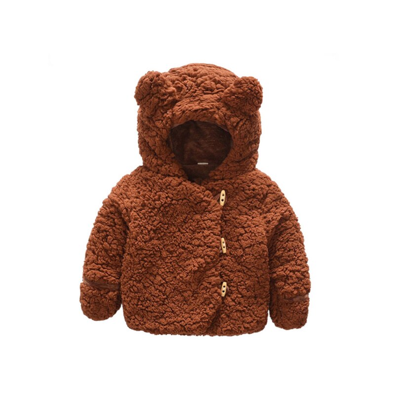 Mudkingdom Baby Clothes Long Sleeve Autumn Winter Ear Hooded Baby Boys Girls Jackets Fleece Thick Warm Outerwear Baby Coats: Brown / 3T