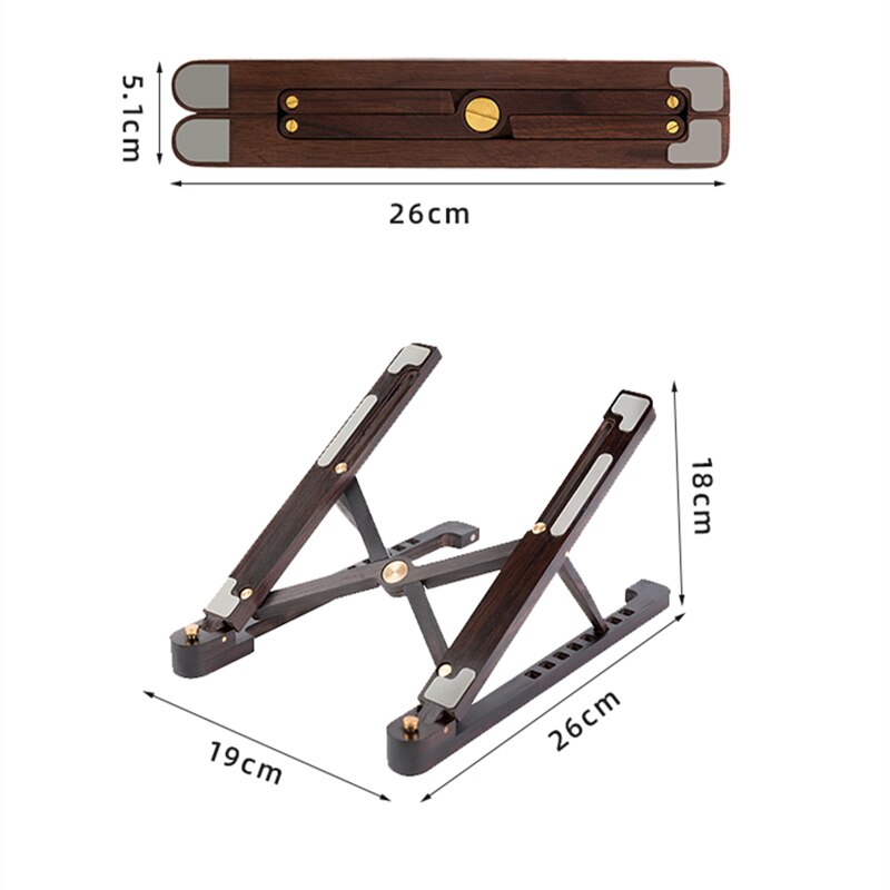 Wood Laptop Stand Foldable 8 Levels Height Adjustable Portable Notebook Holder Computer Support for MacBook Air Pro 11-17&#39;&#39;