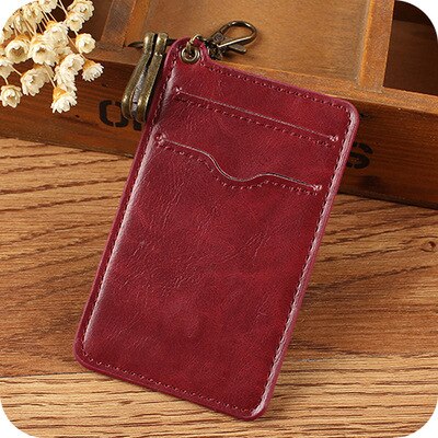 Tarjetero Retro de cuero Pu para hombre y mujer, conjunto de tarjetas de identificación con hebilla para llaves de crédito, tarjetas de identificación para el trabajo y negocios: wine red