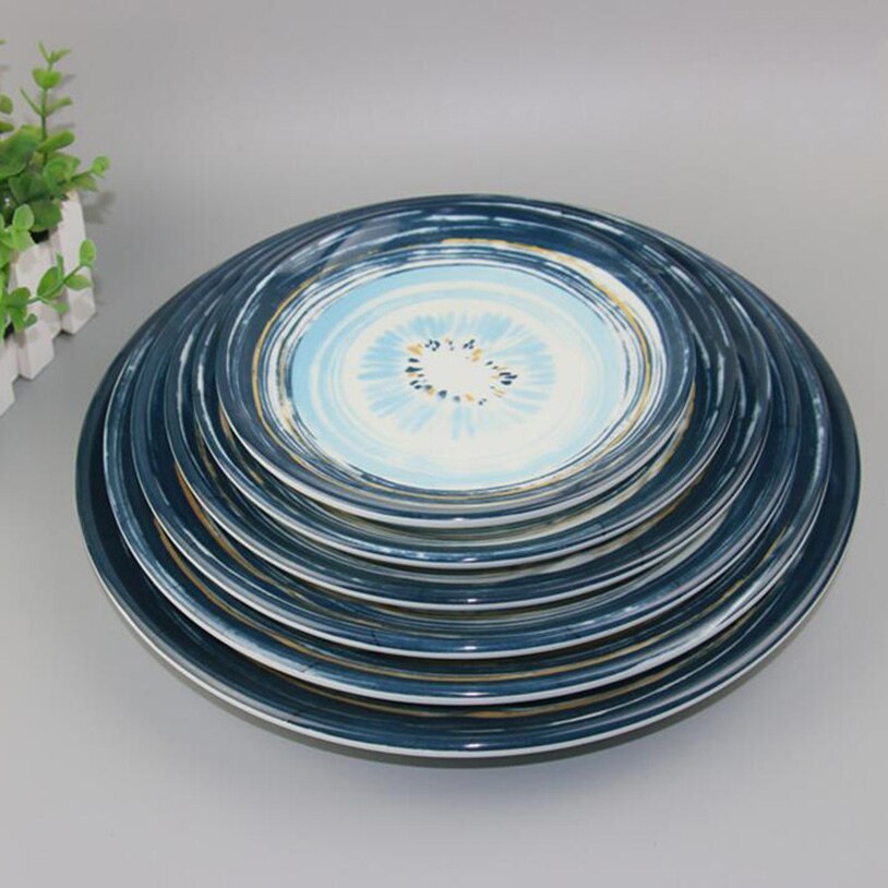 Melamine Servies Platen Rustieke Blauw Melamine Diner Platen Voor Indoor Outdoor Gebruik, Vaatwasmachinebestendig, Onbreekbare