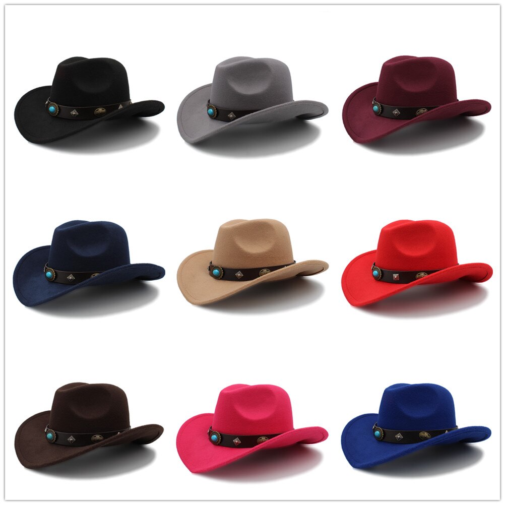100% lana Sombrero de Cowboy del oeste para hombres Otoño Invierno Jazz ecuestre Sombrero Hombre Steampunk Sombrero tamaño de tapa 56-58cme