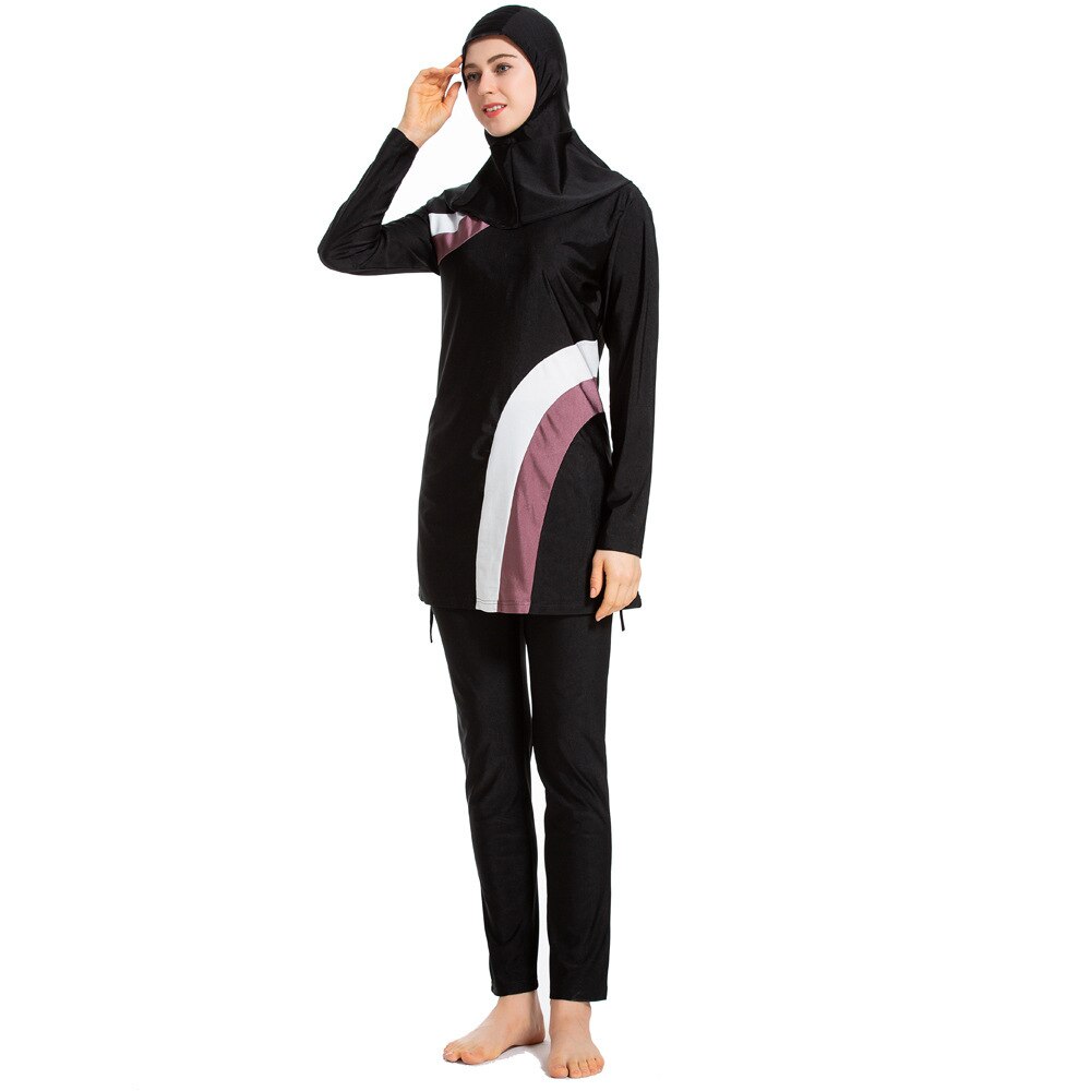 WEPBEL Muslimische Frauen Schwimmen Set Swimwears Nahen Osten Dünne Badeanzüge Drei-Stück Weiblichen Badeanzug Hijab + Hosen + Top: Black / XXXL