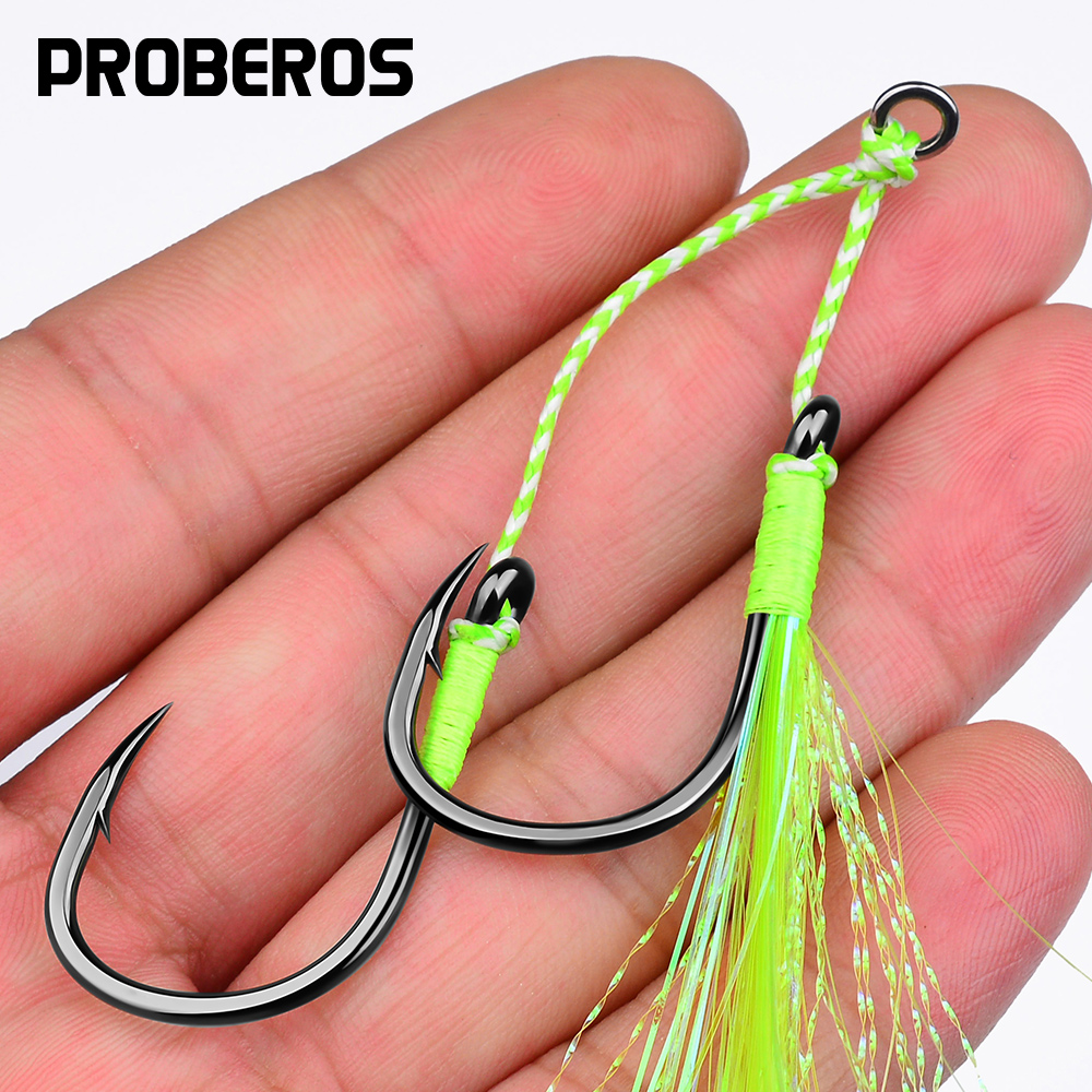 PROBEROS 5 uds luminoso con anzuelo de pesca con borla, anzuelos dobles con línea para pesca en agua salada y dulce, accesorios de pesca