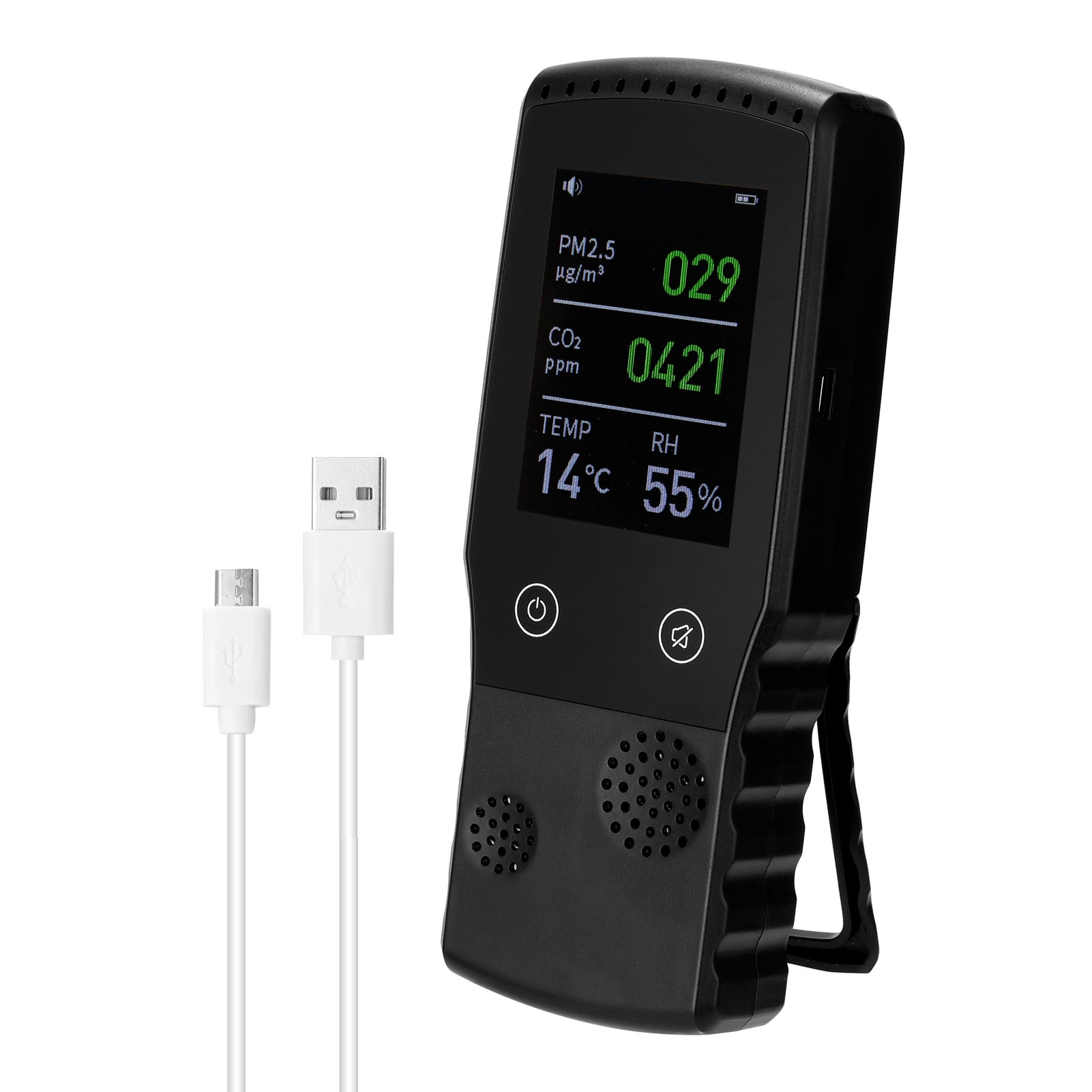 Air Detector CO2 Tester with Carbon Dioxide PM2.5 Value Electricity Quantity Temperature Humidity Display Function: Black