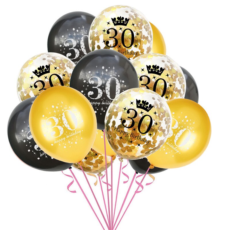 15 stk blandet guld konfetti balloner nummer 16 18 30 40 50 60 70 80 90 år fødselsdagsfest digital ballon latex globos: 30