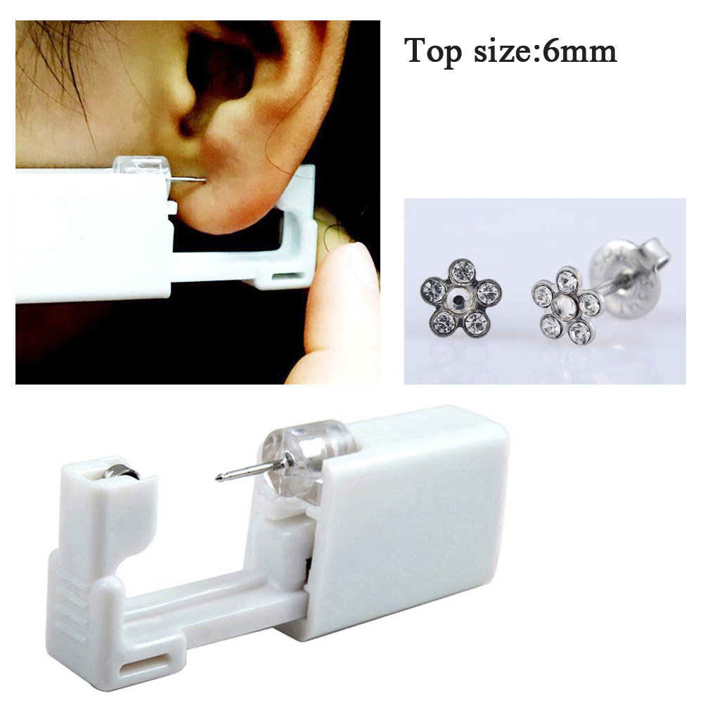 1 Pc Genenic Sterlised Wegwerp Veiligheid Neus Oor Piercing Apparaat + Steriele Bezel Crystal Stud Bloem Body Piercing Sieraden Baby