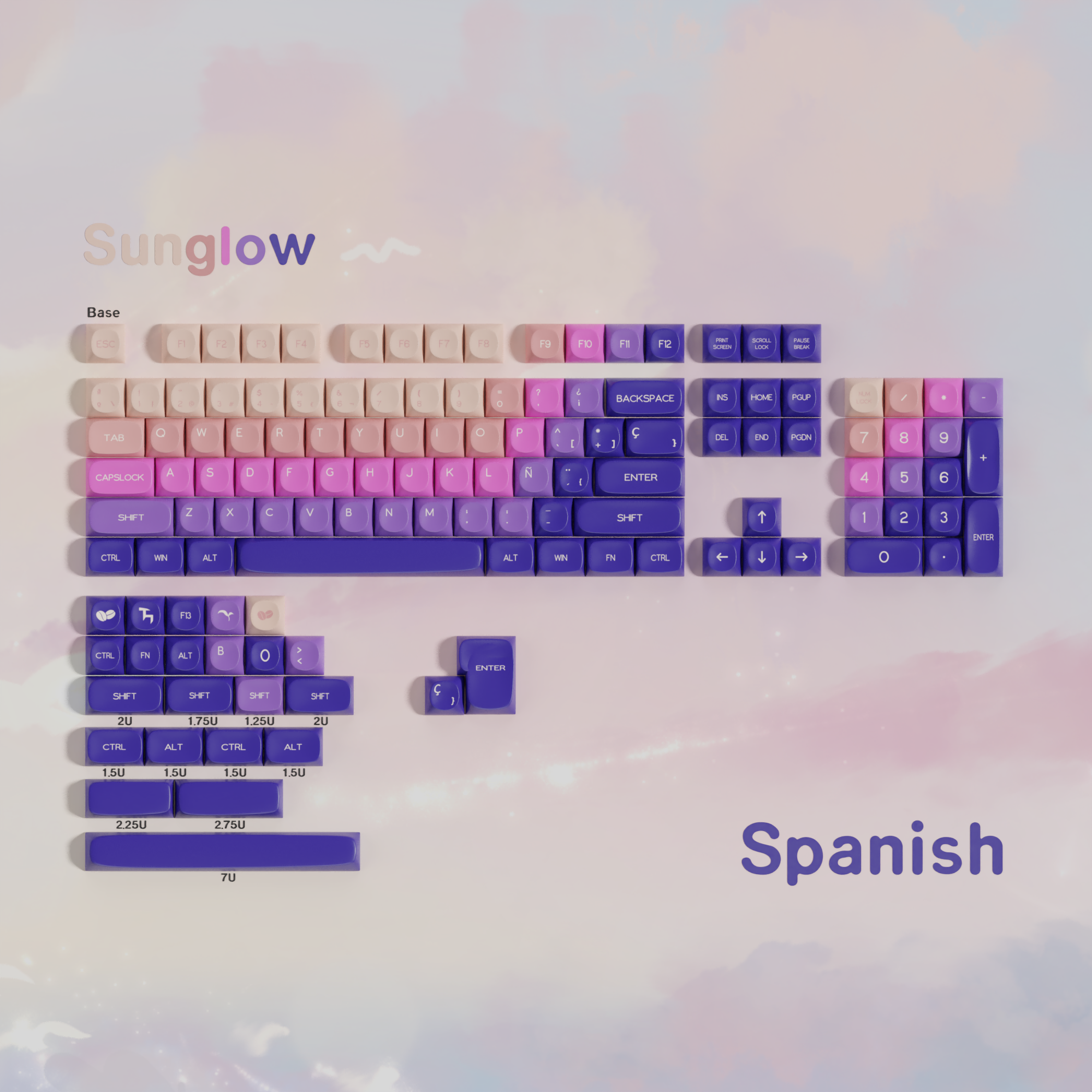 ES español PBT Keycaps MOA cereza rojo azul Samurai noche Sakura Morandi tinte Sub Keycap para teclado mecánico Ansi de ISO: Cian