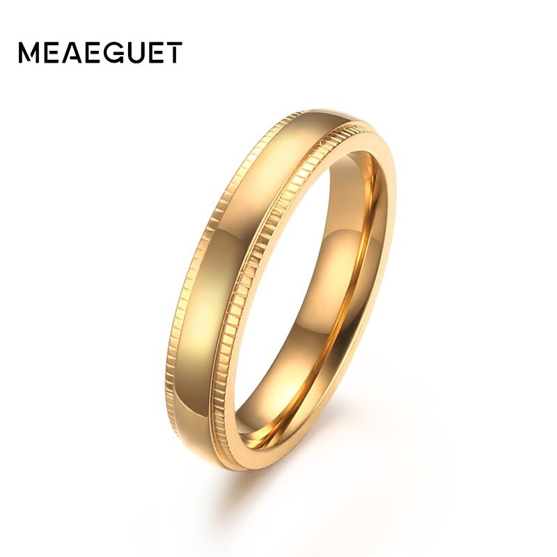 Meaeguet Trendy Vrouwen Ringen Goud-Kleur Embossing Rvs Ring Voor Lady Bruiloft Sieraden